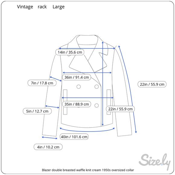 Blazer double breasted waffle knit cream 1950s oversized collar - Picture 2 of 9